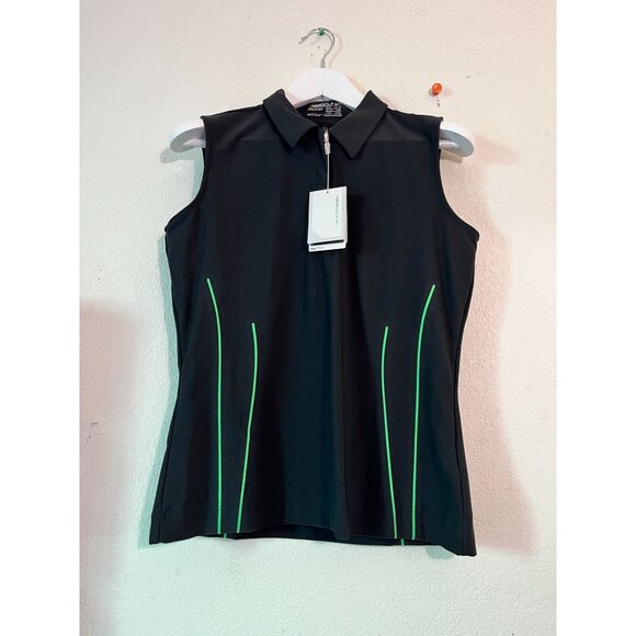 Nike Golf Womens Sleeveless Polo Shirt Medium Black Green Dri-FIT Stretch New - Picture 1 of 9